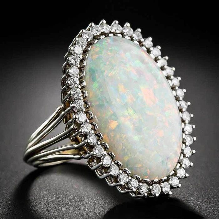 Fashion Opal Ring For Women, Oval Opal Stone Finger Ring Jewelry