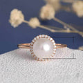 European Copper Artificial Pearl Engagement Ring With Zircon Rose Gold Plated Women's Jewelry view 5