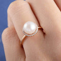 European Copper Artificial Pearl Engagement Ring With Zircon Rose Gold Plated Women's Jewelry view 2
