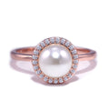 European Copper Artificial Pearl Engagement Ring With Zircon Rose Gold Plated Women's Jewelry view 1