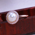 European Copper Artificial Pearl Engagement Ring With Zircon Rose Gold Plated Women's Jewelry view 3