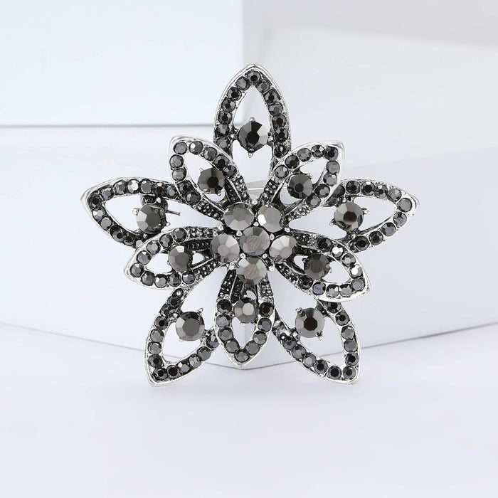Vintage Alloy Rhinestone Flower Brooch Pin For Sweaters And Suits