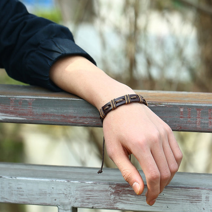 Vintage Punk Genuine Leather Braided Bracelet Simple Cowhide Wrist Rope Jewelry