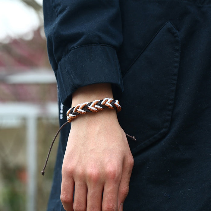 European American Punk Vintage Cowhide Bracelet Simple Braided Genuine Leather Wristband