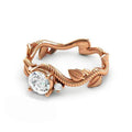 Rose Gold Plated Copper Vine Leaf Flower Zircon Women Ring With Pave Stones view 2