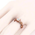 Rose Gold Plated Copper Vine Leaf Flower Zircon Women Ring With Pave Stones view 4