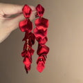Light Luxury Metal Rose Petal Long Drop Earrings, European American Floral Statement Jewelry view 1