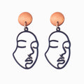Vintage Artistic Face Outline Wooden Stud Drop Earrings For Women, Hollow Portrait Alloy Dangle Earrings view 5
