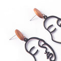 Vintage Artistic Face Outline Wooden Stud Drop Earrings For Women, Hollow Portrait Alloy Dangle Earrings view 4