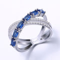 Creative X Shape Blue Zircon Ring Copper Fashion Jewelry Graduation Gift Accessory view 2