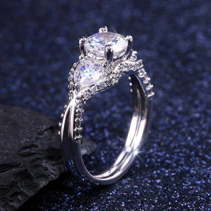 Heart Shape Zircon Ring For Women, Copper White Gold Plated Fashion OL Jewelry