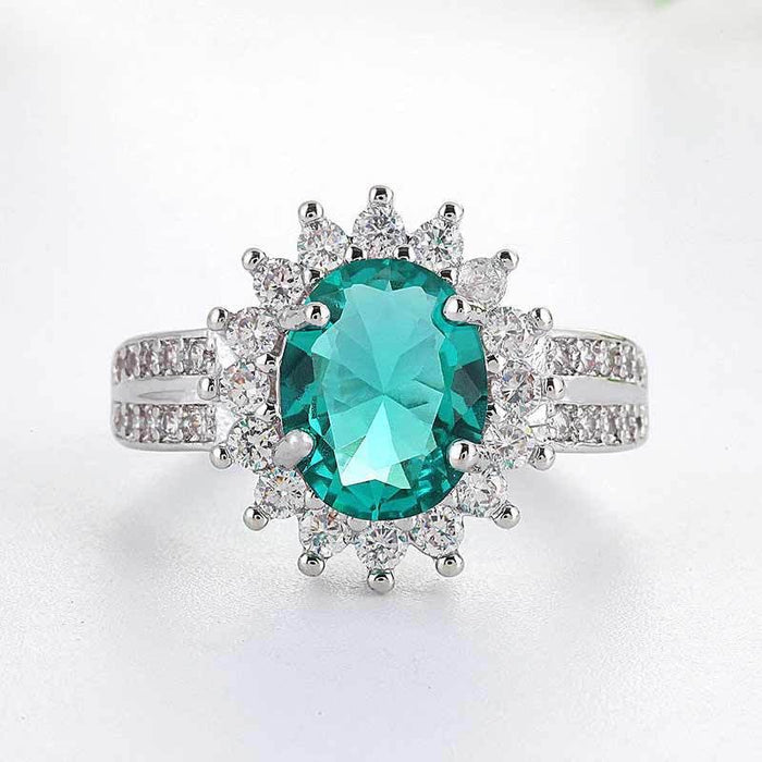 Green Flower Zircon Engagement Ring For Women Wedding Anniversary Gift Jewelry