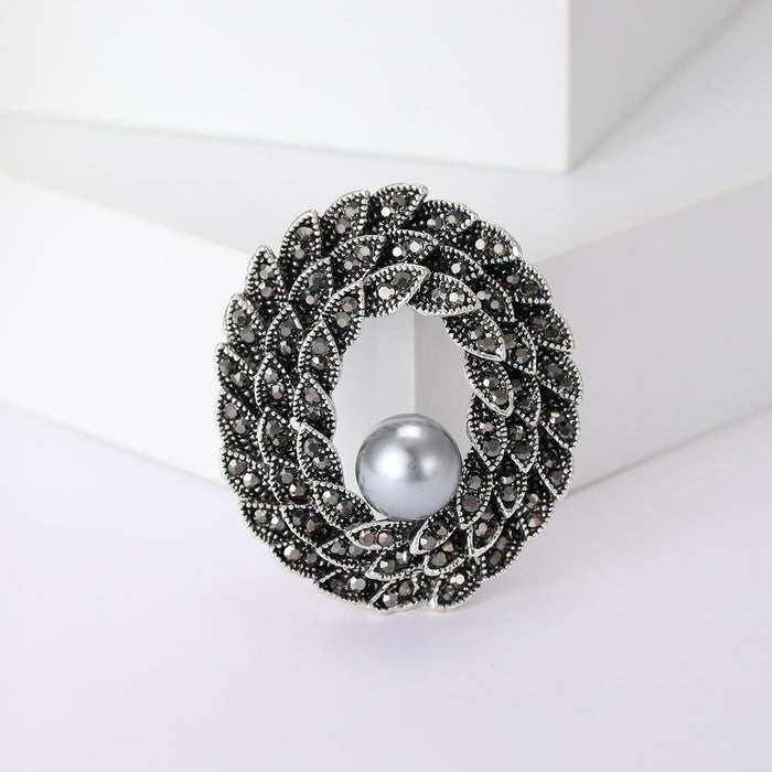 Vintage Alloy Pearl Rhinestone Flower Brooch Pin For Womens Clothing