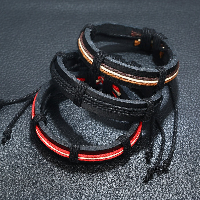 Punk Colorful Hemp Rope Braided PU Leather Bracelet, Simple Unisex Couple Adjustable Wristband