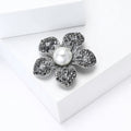 Vintage Alloy Pearl Flower Brooch With Rhinestones For Clothing view 3