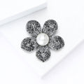 Vintage Alloy Pearl Flower Brooch With Rhinestones For Clothing view 4