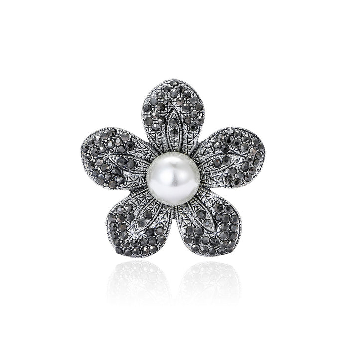 Vintage Alloy Pearl Flower Brooch With Rhinestones For Clothing