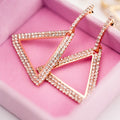 Exaggerated Geometric Triangle Copper Stud Earrings With Rhinestones For Women view 7