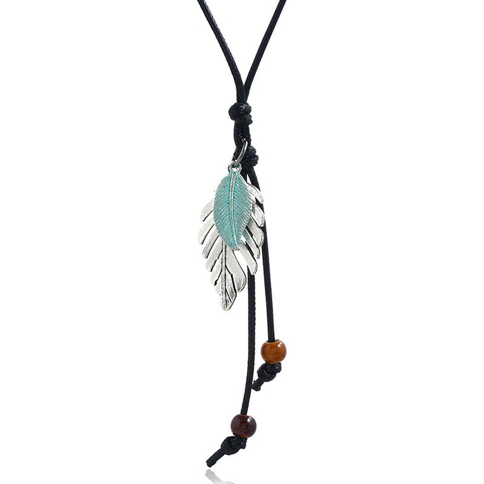 Punk Alloy Leaf Pendant Long Sweater Necklace For Students, Simple Versatile Clothing Accessory