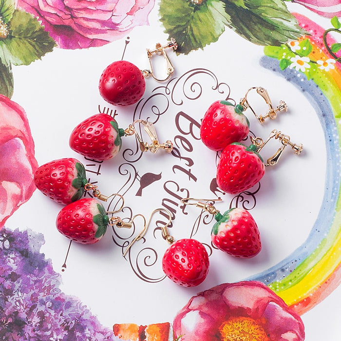 Creative Simulated Strawberry Acrylic Alloy Non Pierced Clip On Fun Fruit Drop Women's Earrings