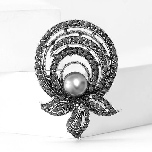 Alloy Pearl Rhinestone Flower Brooch Pin For Women's Clothing
