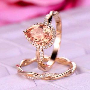 Hot Selling Rose Gold Teardrop Ring Set Micro Pave Cubic Zirconia Women's Engagement Jewelry