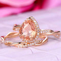 Hot Selling Rose Gold Teardrop Ring Set Micro Pave Cubic Zirconia Women's Engagement Jewelry view 3