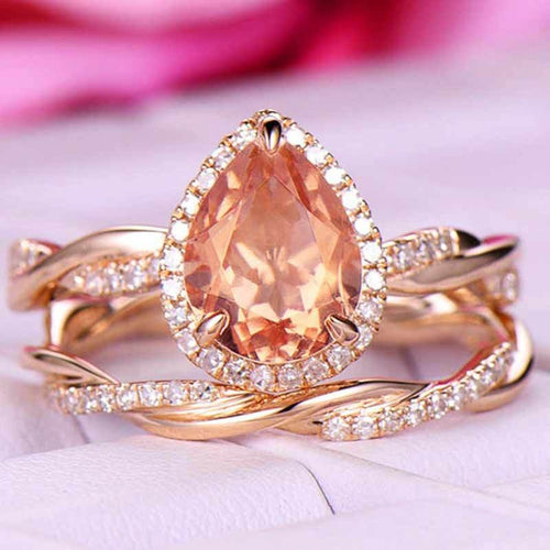 Hot Selling Rose Gold Teardrop Ring Set Micro Pave Cubic Zirconia Women's Engagement Jewelry