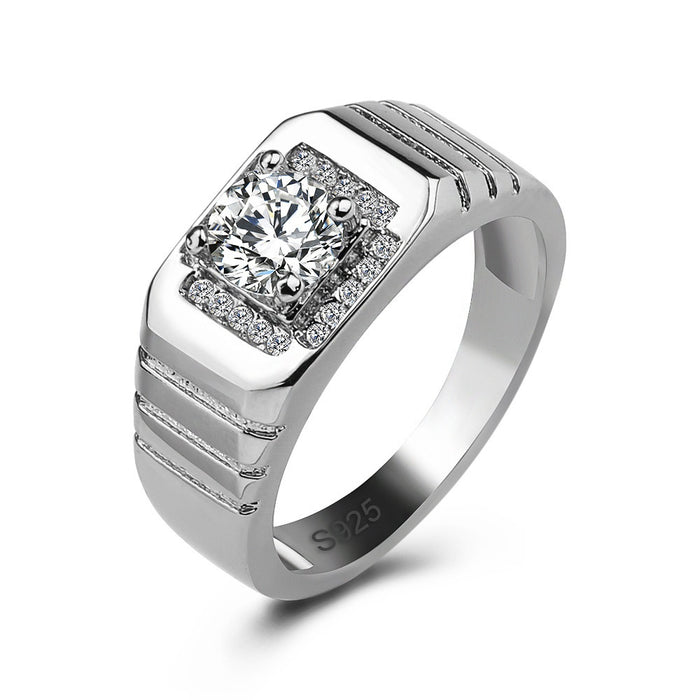 European Fashion OL Men's Rhinestone Wedding Ring, Popular Cross-Border Accessory