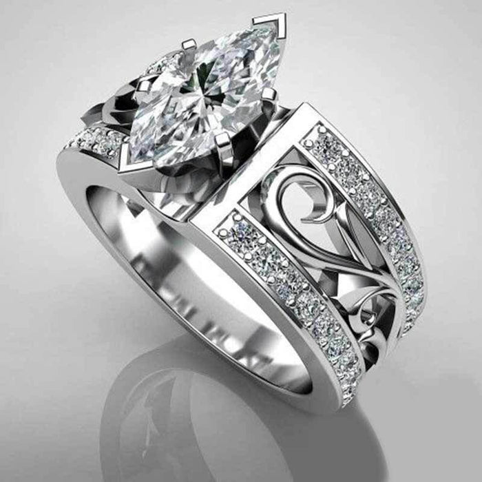 Hollow Floral Zircon Marquise Ring, Creative Women's Engagement Gift Jewelry