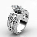 Hollow Floral Zircon Marquise Ring, Creative Women's Engagement Gift Jewelry view 3