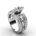 Hollow Floral Zircon Marquise Ring, Creative Women's Engagement Gift Jewelry view 4