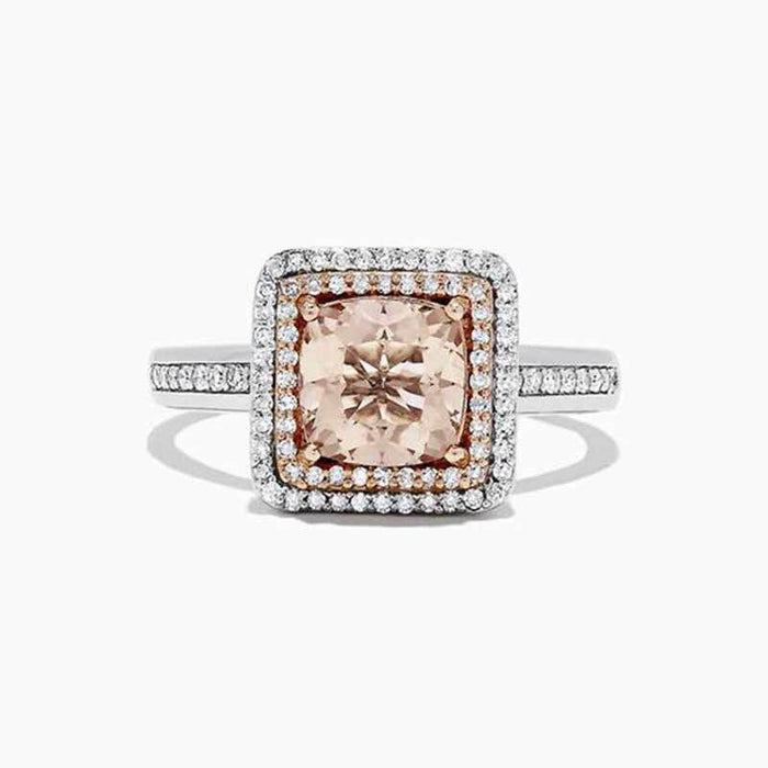 Fashion Champagne Yellow Princess Cut Two Tone Ring Engagement Proposal Hand Jewelry