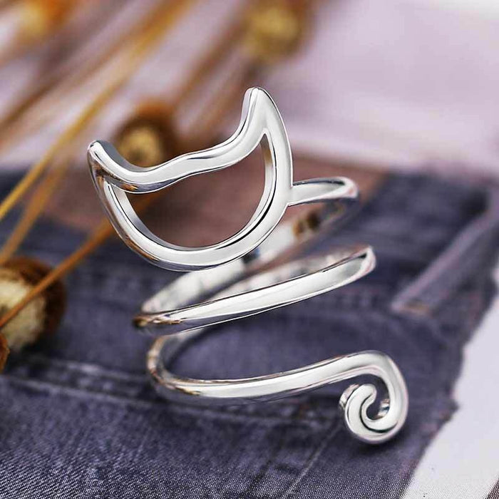 Creative Cute Cat Wrap Ring With Smooth Finish, Fashion Personalized Jewelry Gift For Women