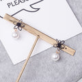 Elegant Hollow Metal Flower Pearl Drop Studs Korean Style Black Alloy Long Dangle Earrings view 3
