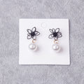 Elegant Hollow Metal Flower Pearl Drop Studs Korean Style Black Alloy Long Dangle Earrings view 2