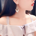 Vintage Baroque Pearl Cat Eye Stone Crystal Tassel Geometric Drop Earrings With Sterling Silver Post view 2