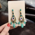 Vintage Baroque Pearl Cat Eye Stone Crystal Tassel Geometric Drop Earrings With Sterling Silver Post view 3