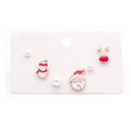 Christmas Enamel Santa Reindeer Snowflake Tree Faux Pearl Alloy Multi Stud Set Earrings view 5