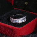 European American T Shape Square CZ Full Stone Ring, Luxury Cubic Zirconia Couple Band view 3