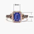 Two Tone Plated Blue Square Cubic Zirconia Ring, Classic European American Fashion Jewelry view 5