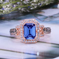 Two Tone Plated Blue Square Cubic Zirconia Ring, Classic European American Fashion Jewelry view 2