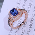 Two Tone Plated Blue Square Cubic Zirconia Ring, Classic European American Fashion Jewelry view 4