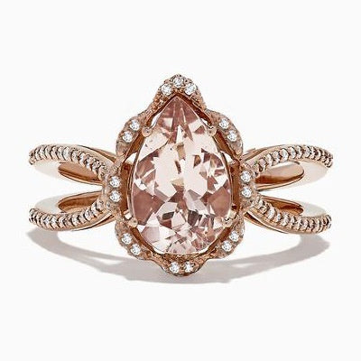 New Rose Gold Plated Water Drop Zircon Gemstone Ring Fashion Women's Jewelry Accessory
