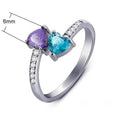 New Double Heart Women's Ring With Blue Purple Zircon, Korean Style Romantic Jewelry Gift view 5