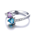New Double Heart Women's Ring With Blue Purple Zircon, Korean Style Romantic Jewelry Gift view 4
