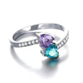 New Double Heart Women's Ring With Blue Purple Zircon, Korean Style Romantic Jewelry Gift view 3