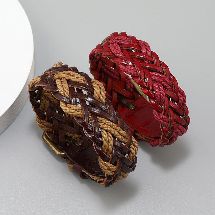 Handmade Braided PU Leather Bracelet, Vintage Creative Unisex Wristband Fashion Jewelry