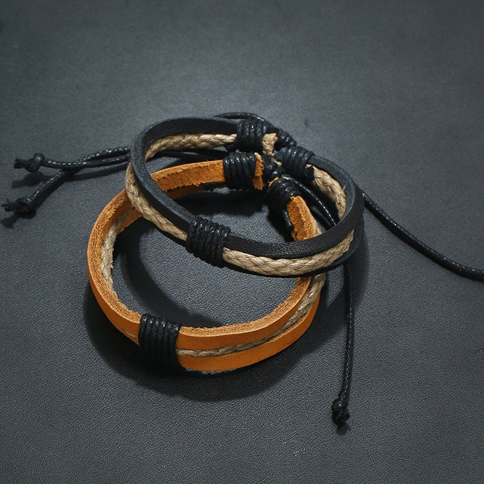 Punk Vintage Braided Cowhide Leather Bracelet Simple Unisex Woven Genuine Leather Wristband