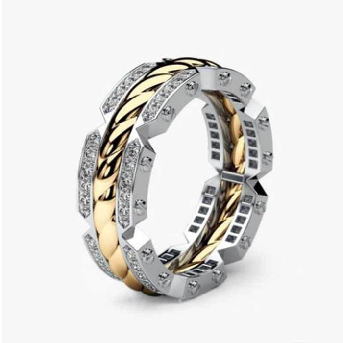 Two Tone Silver Plated Copper Zircon Ring European Fashion Unisex Engagement Hand Jewelry